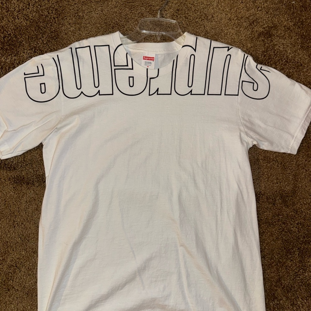 Supreme White Tee with Black Outline Shoulder Logo